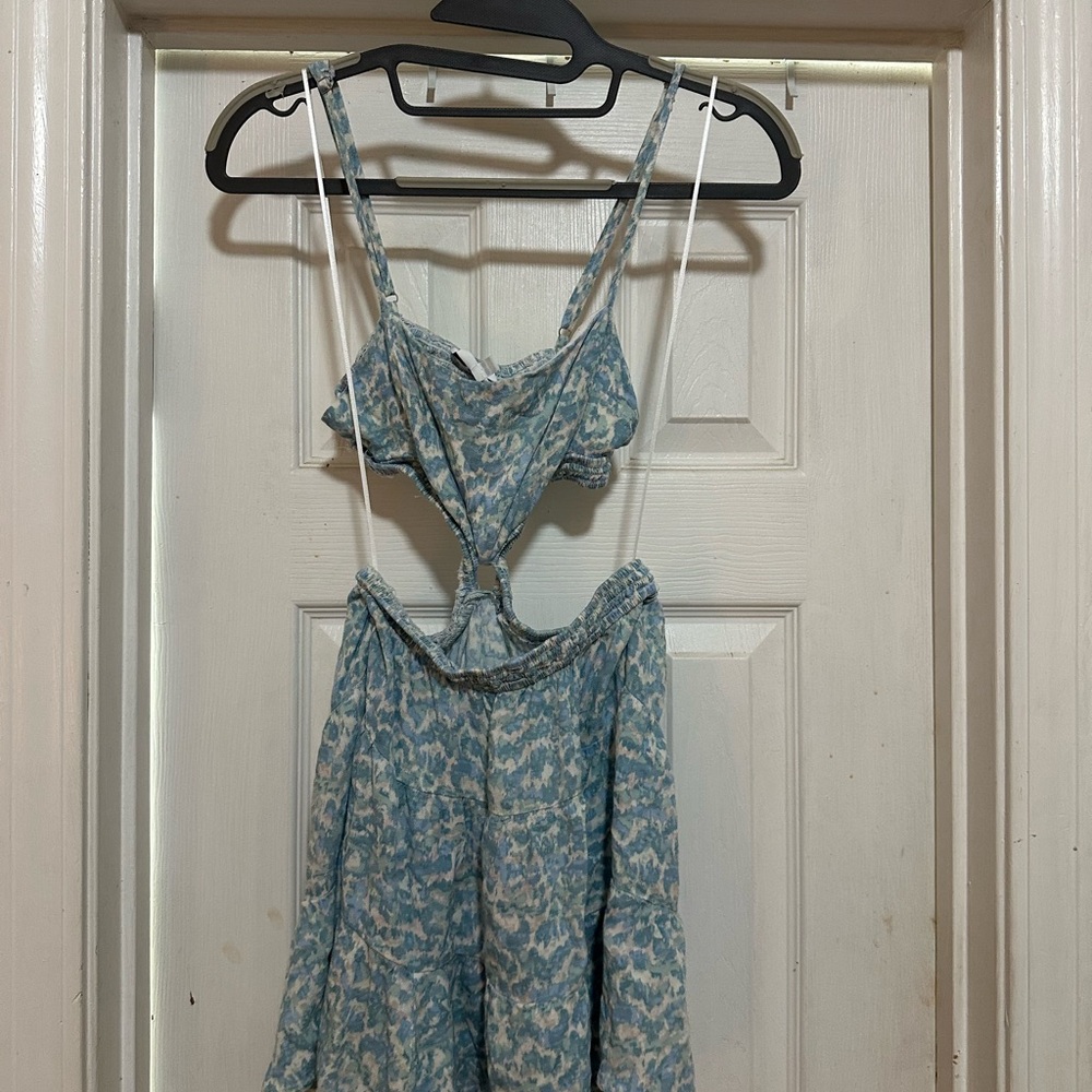 Blue Patterned cutout  Women's Dress